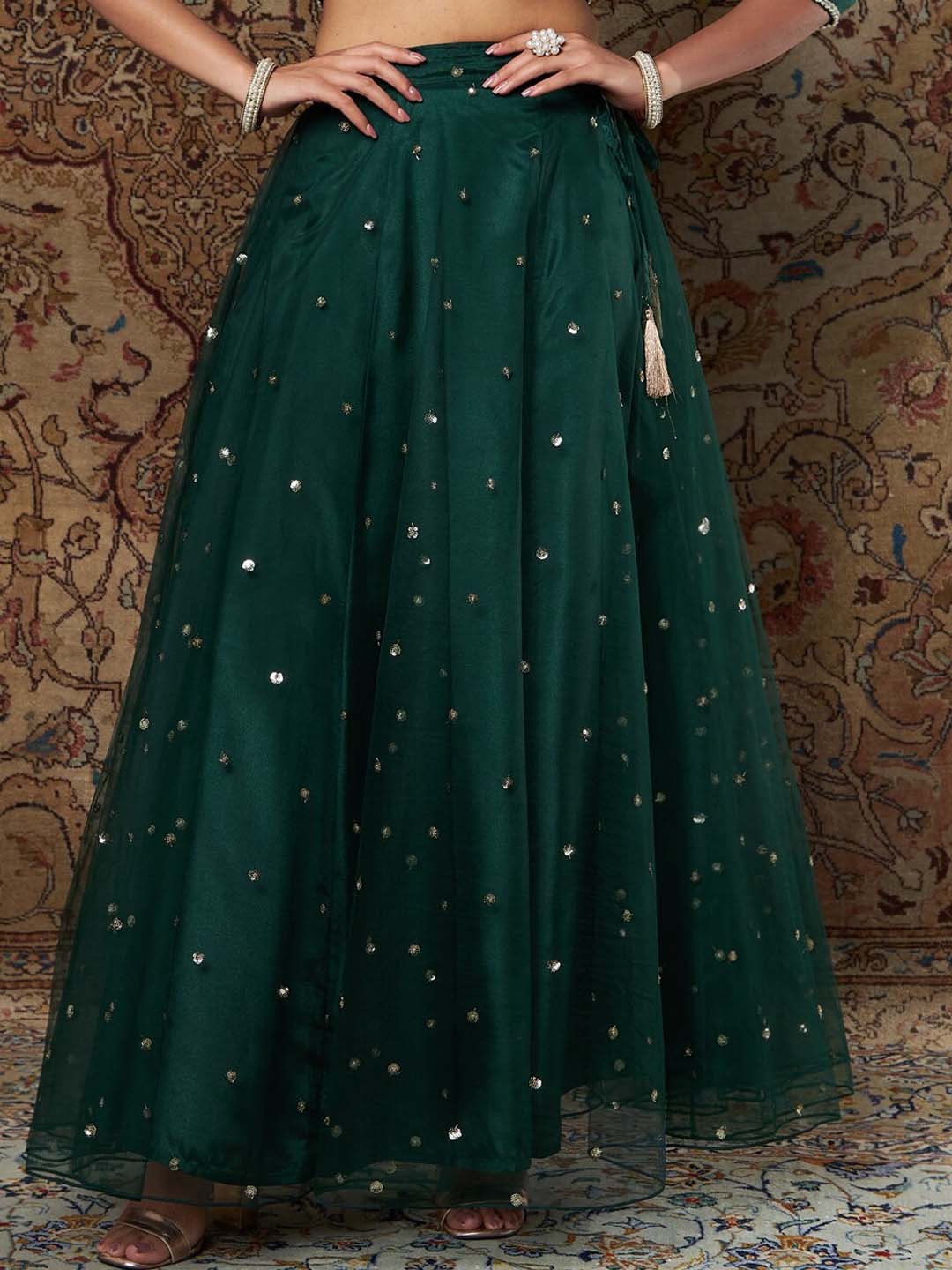 

Shae by SASSAFRAS Women Green Sequins Embellished Flared Maxi Skirts