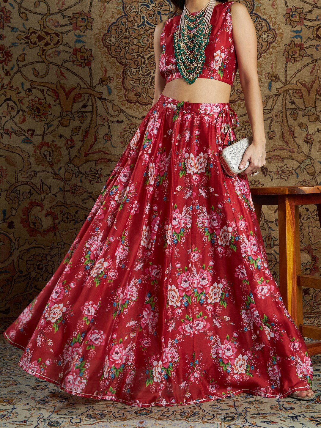 

Shae by SASSAFRAS Women Maroon Printed Anarkali Skirt