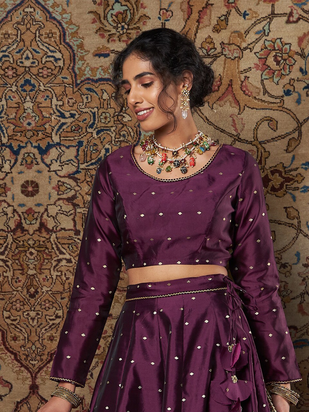 

Shae by SASSAFRAS Purple Print Styled Back Jacquard Crop Top