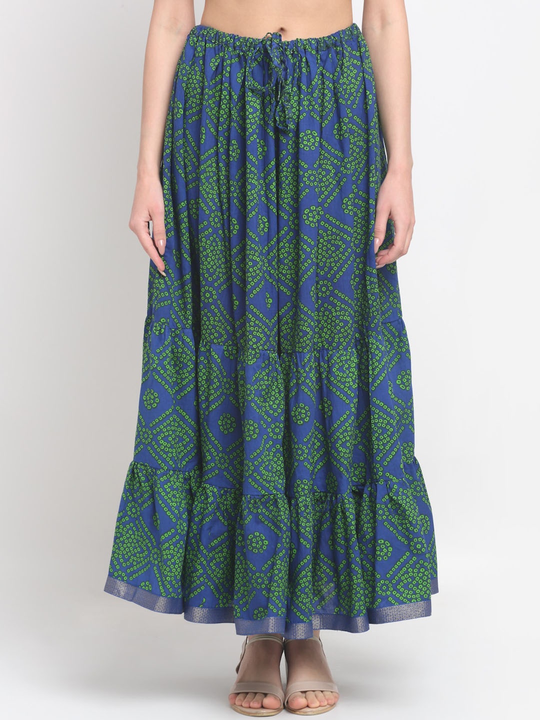 

SOUNDARYA Women Blue & Green Printed Pure Cotton Flared Maxi Skirt