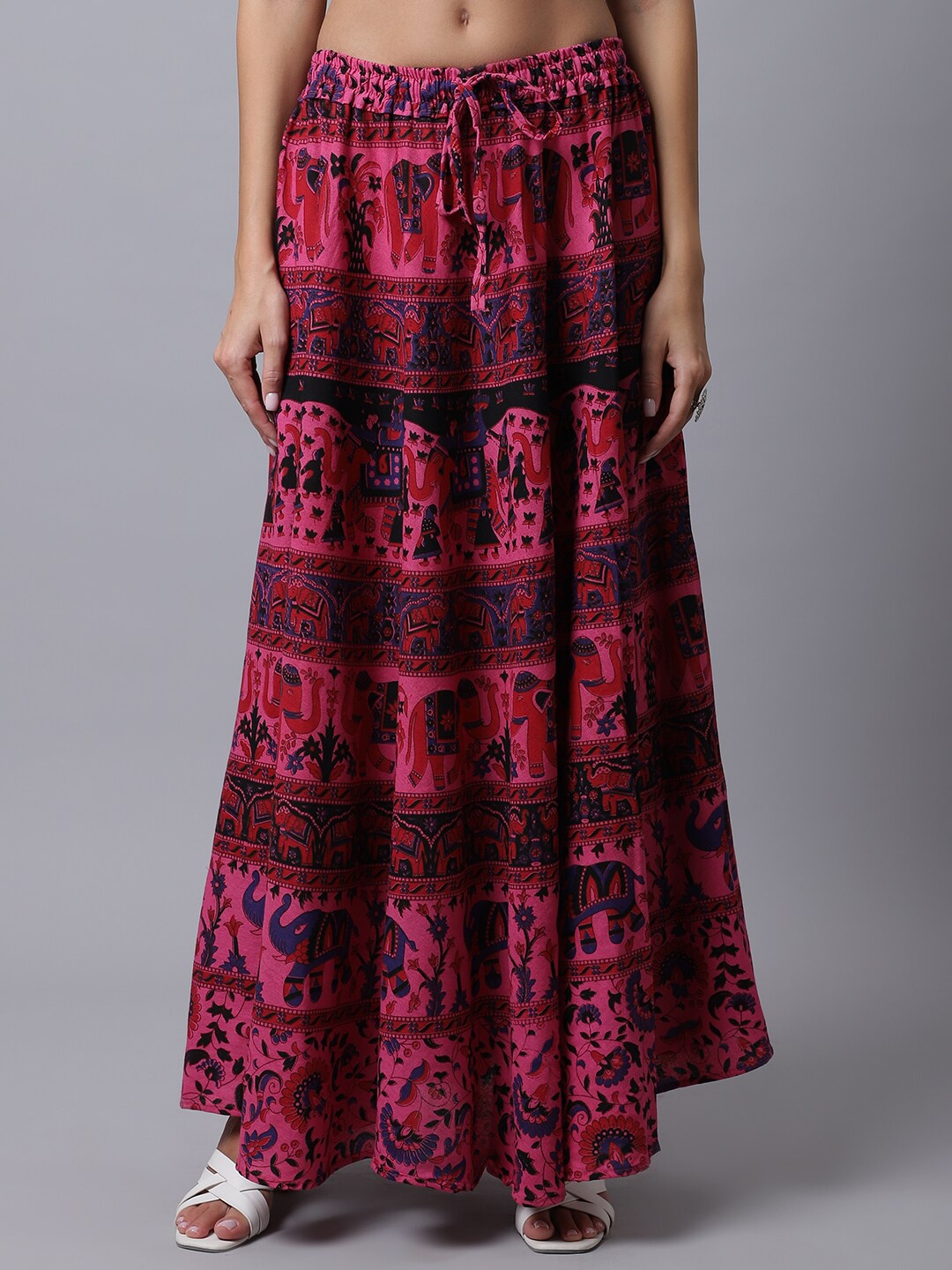 

SOUNDARYA Women Pink Printed Cotton A-Line Maxi Skirts