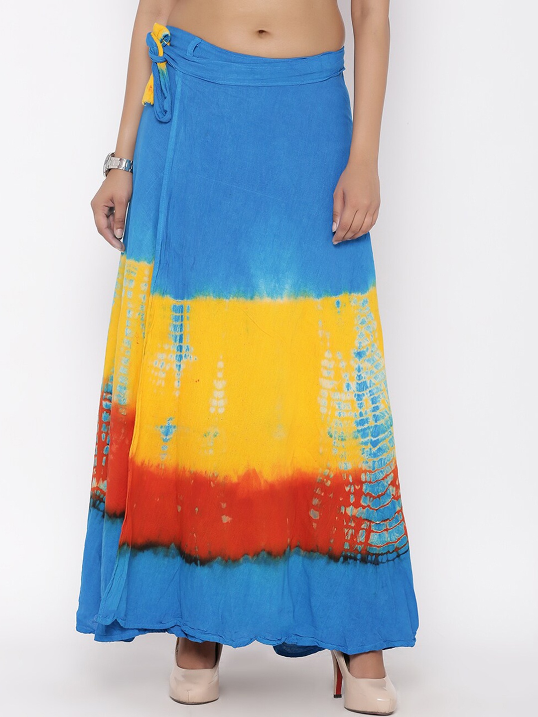 

SOUNDARYA Women Turquoise Blue Tie-Dye Printed Cotton Maxi Wrap Skirts