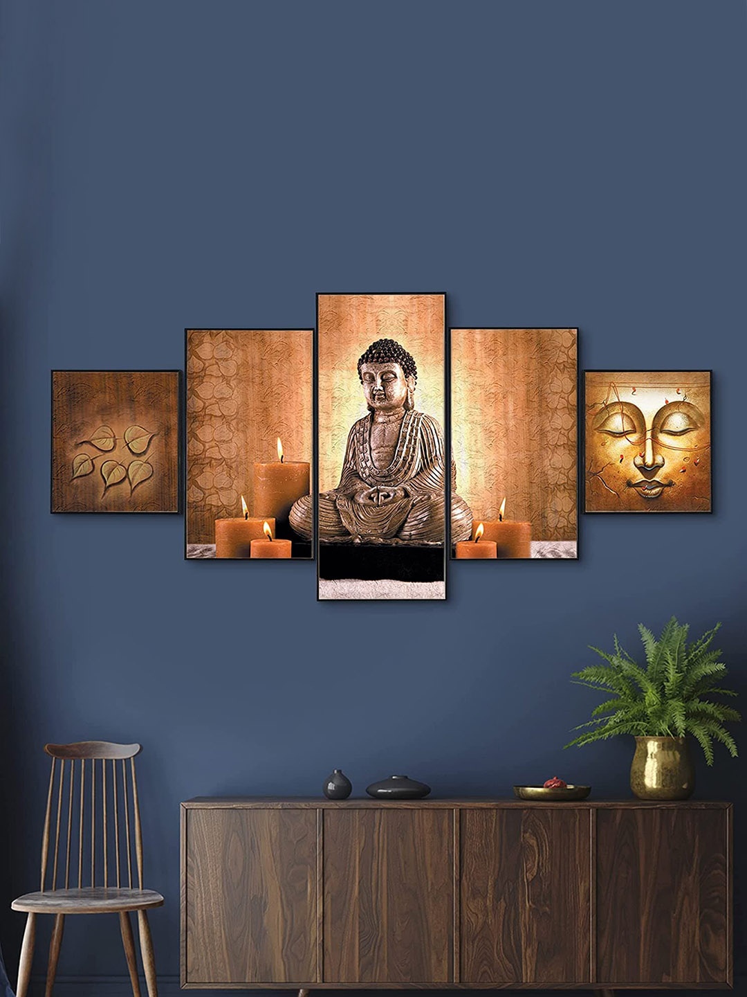 

Perpetual Set Of 5 Buddha 3d Scenery Painting Wall Art, Multi