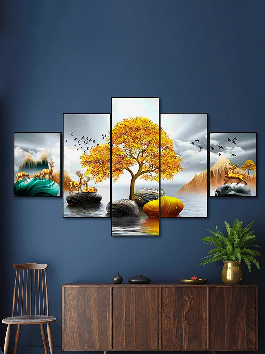 

Perpetual Set Of 5 Dear 3d Scenery Painting Wall Art, Multi