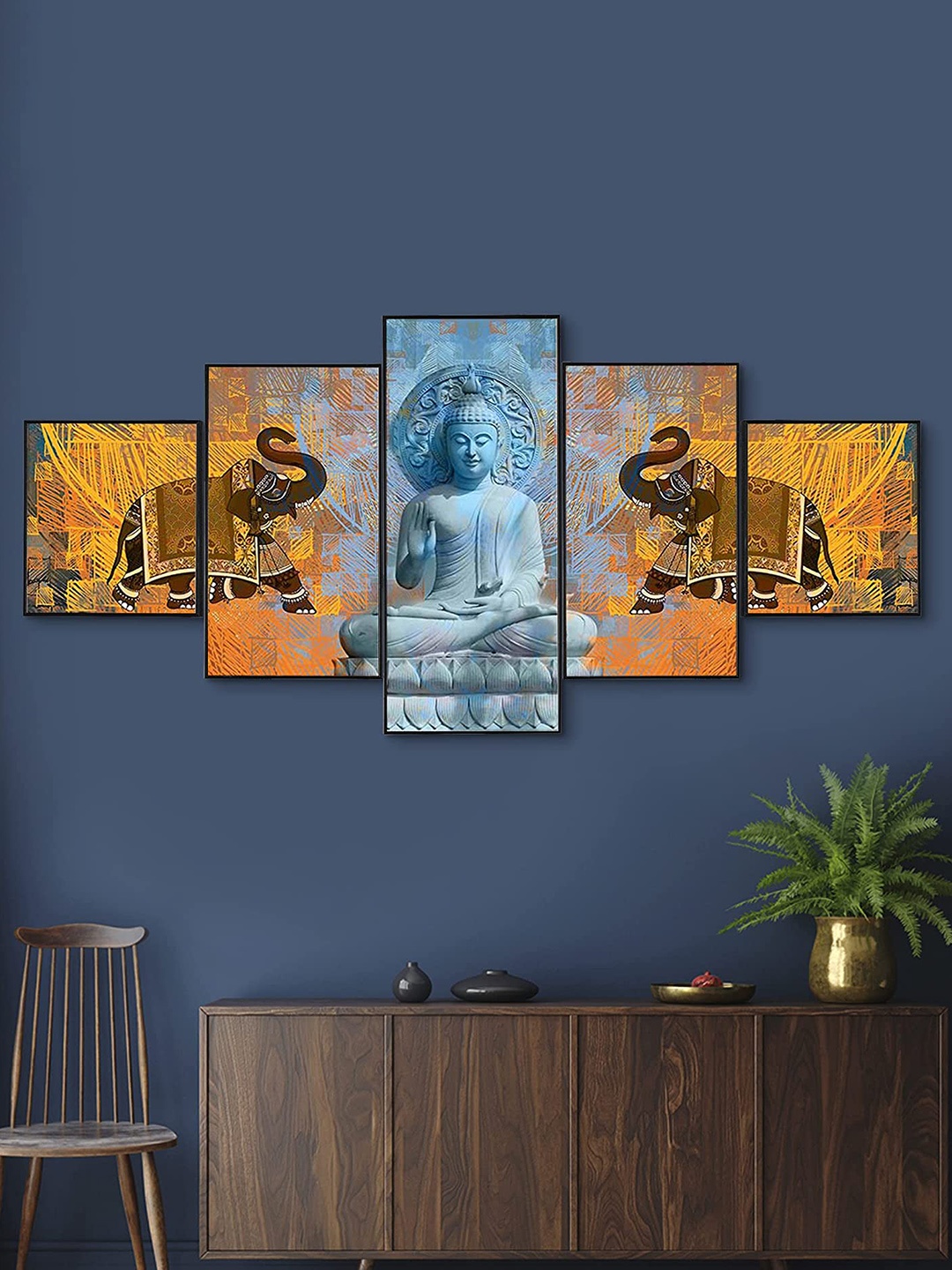 

Perpetual Set Of 5 Buddha 3d Scenery Painting Wall Art, Multi