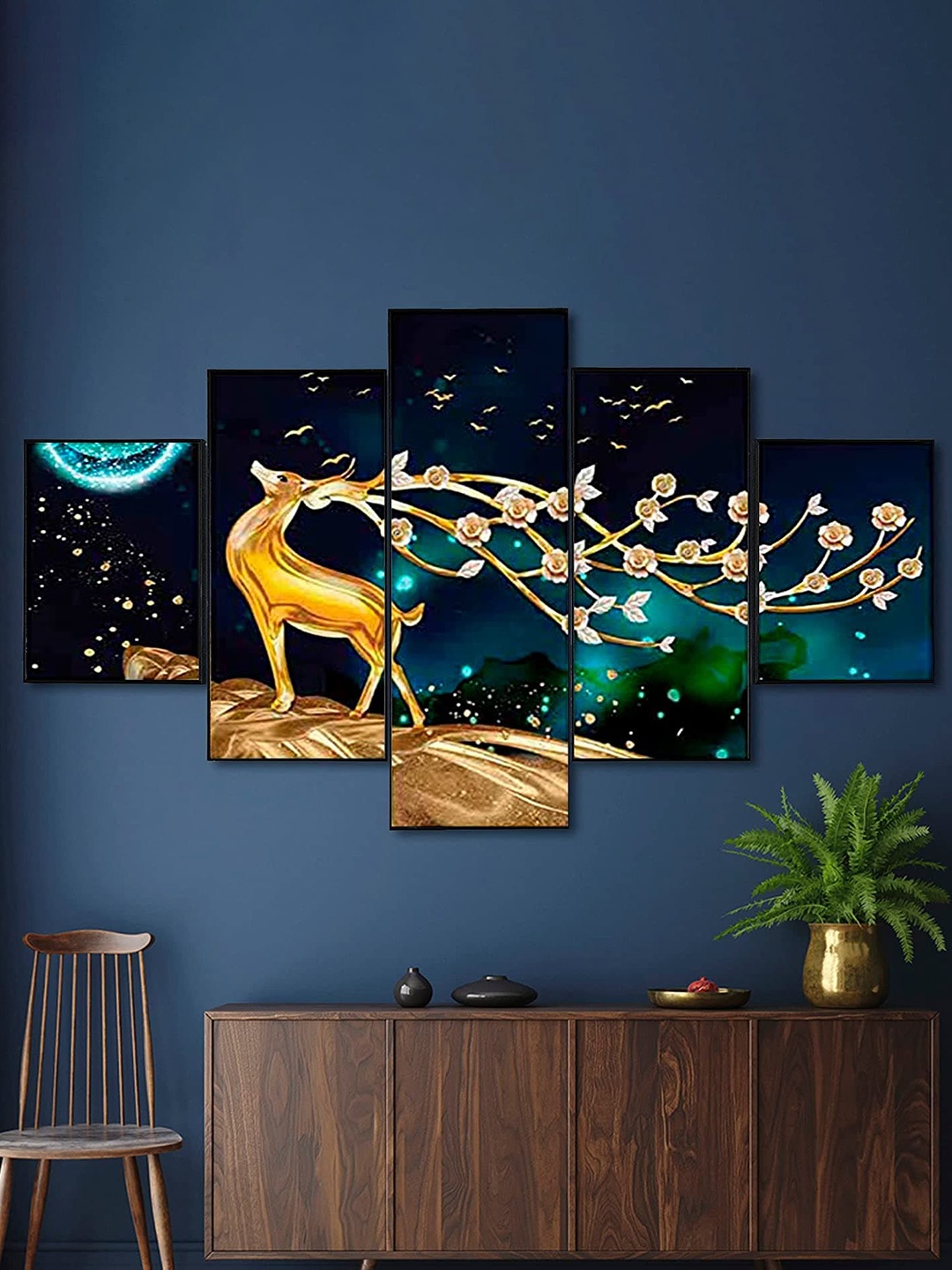 

Perpetual Set Of 5 Dear 3d Scenery Painting Wall Art, Multi