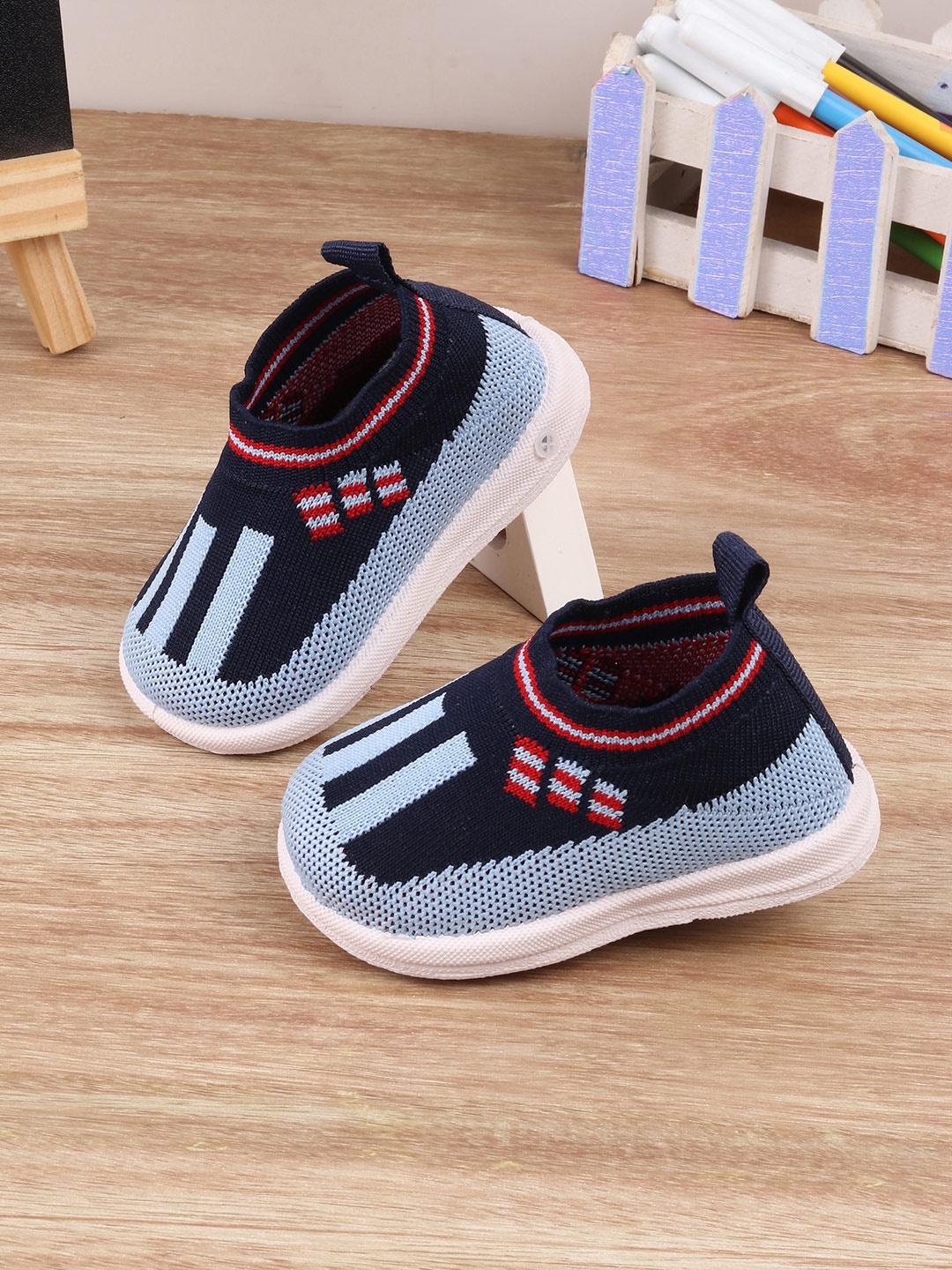 

Jazzy Juniors Kids Navy Blue Woven Design Slip-On Sneakers