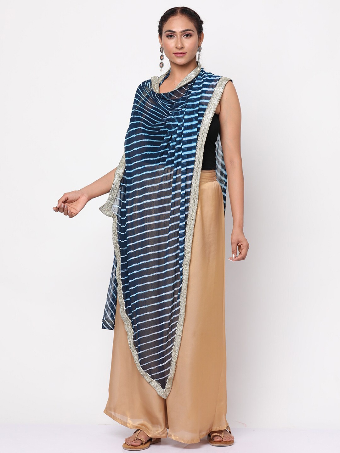 

Kastiel Women Black & Blue Dyed Leheriya Dupatta