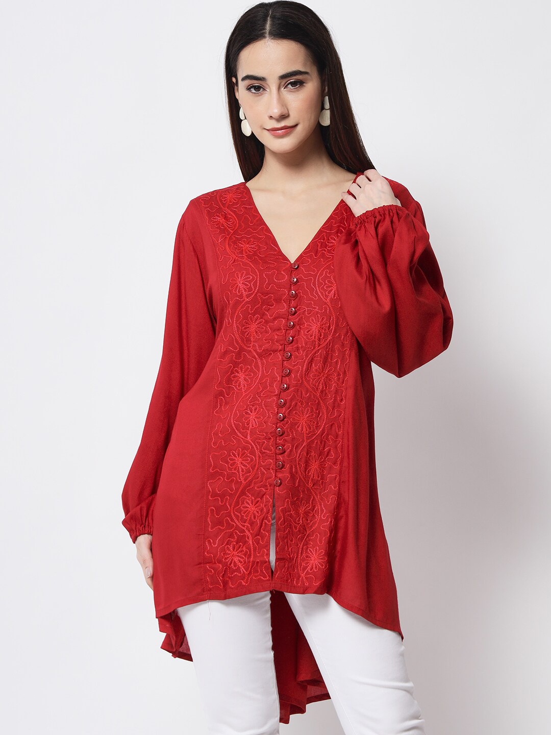 

VELDRESS Women Red High-Low Longline Top