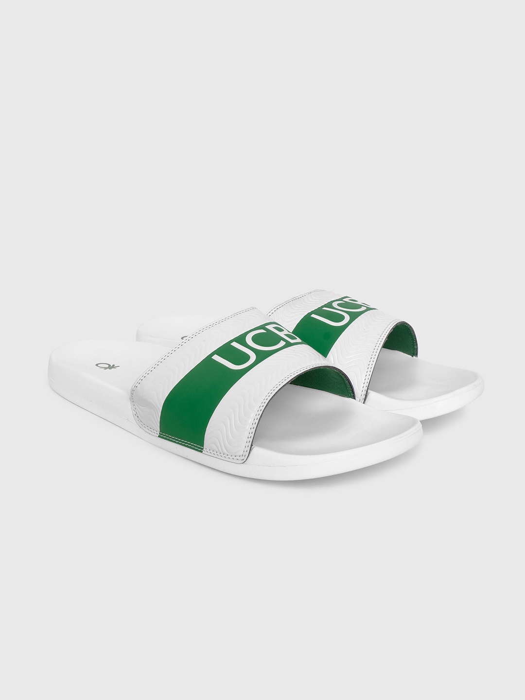 

United Colors of Benetton Men White & Green Printed Sliders