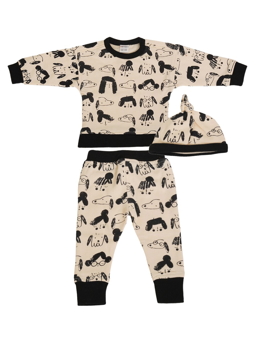 

Creative Kids Girls Black & Off White Printed T-shirt with Pyjamas