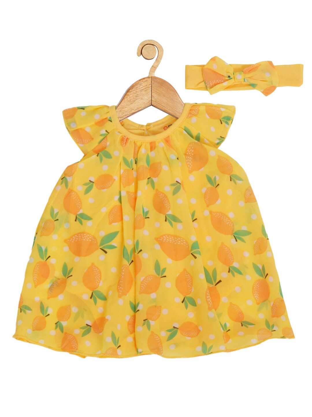 

Creative Kids Girls Yellow & Green Printed Top with Hairband