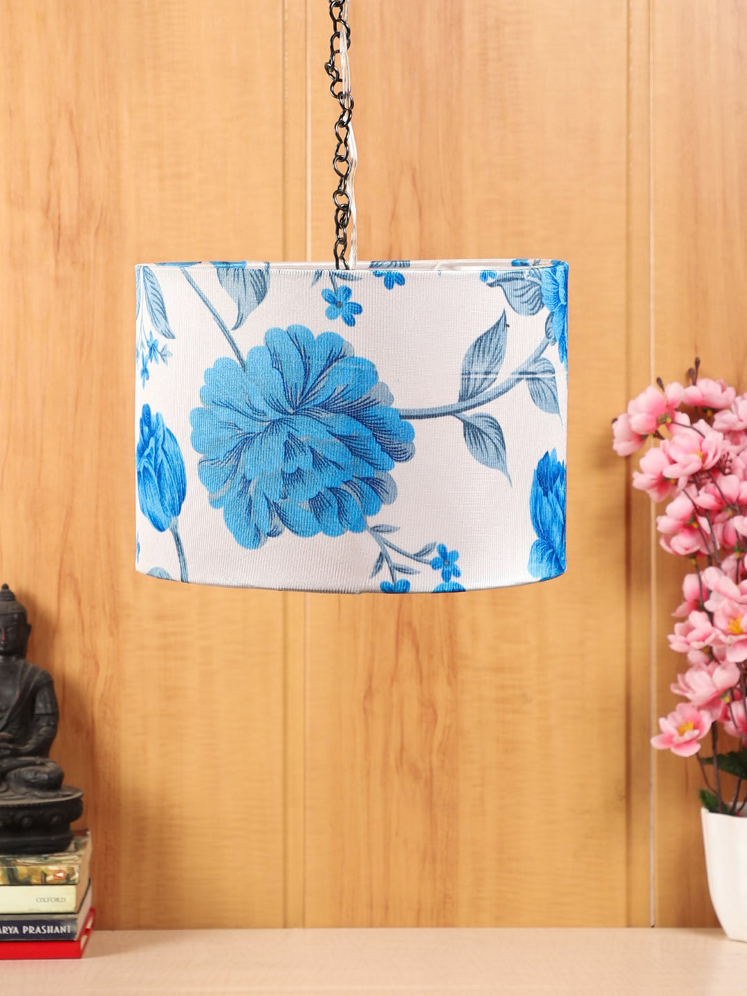 

foziq Blue & White Printed Frustum Ceiling Lamps, Brown