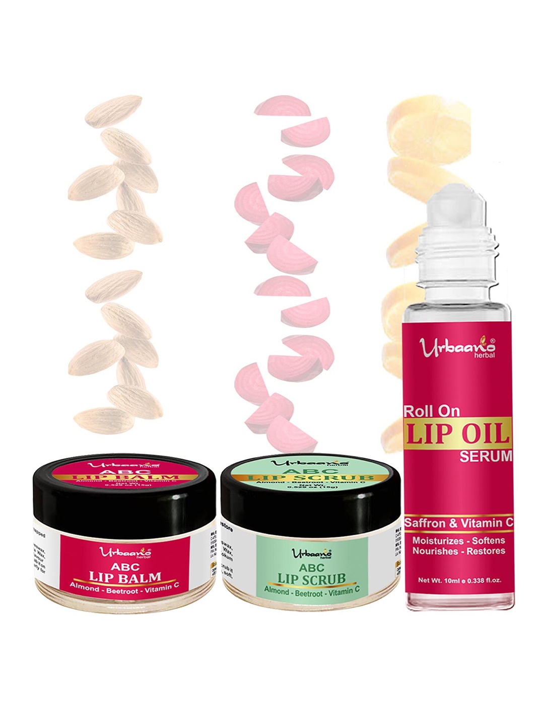 

Urbaano Herbal Set Of 3 Lip Balm, Scrub & Roll On Serum, Beige