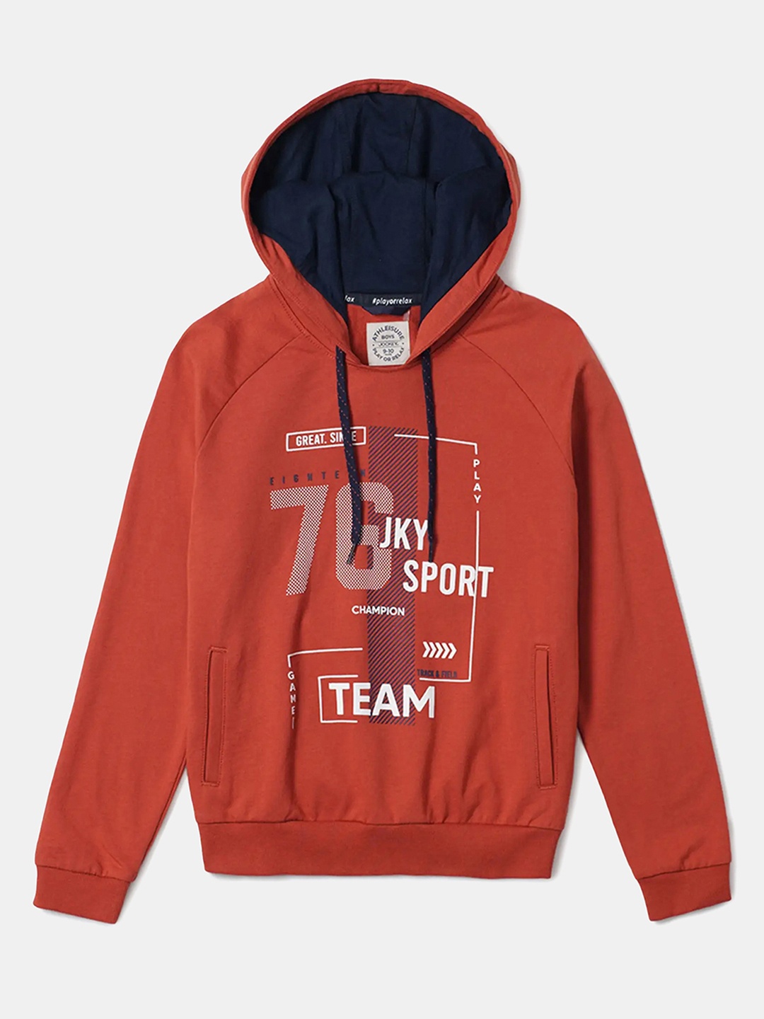 

Jockey Boys Super Combed Cotton French Terry Printed Hoodie Sweatshirt -AB26, Rust