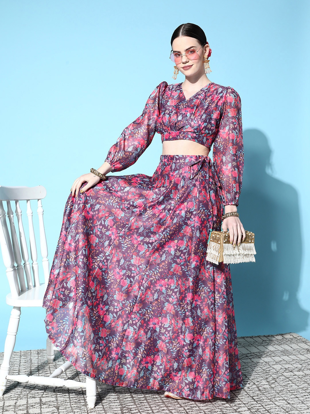 

Shae by SASSAFRAS Women Printed Floral Maxi Flared Skirt, Purple