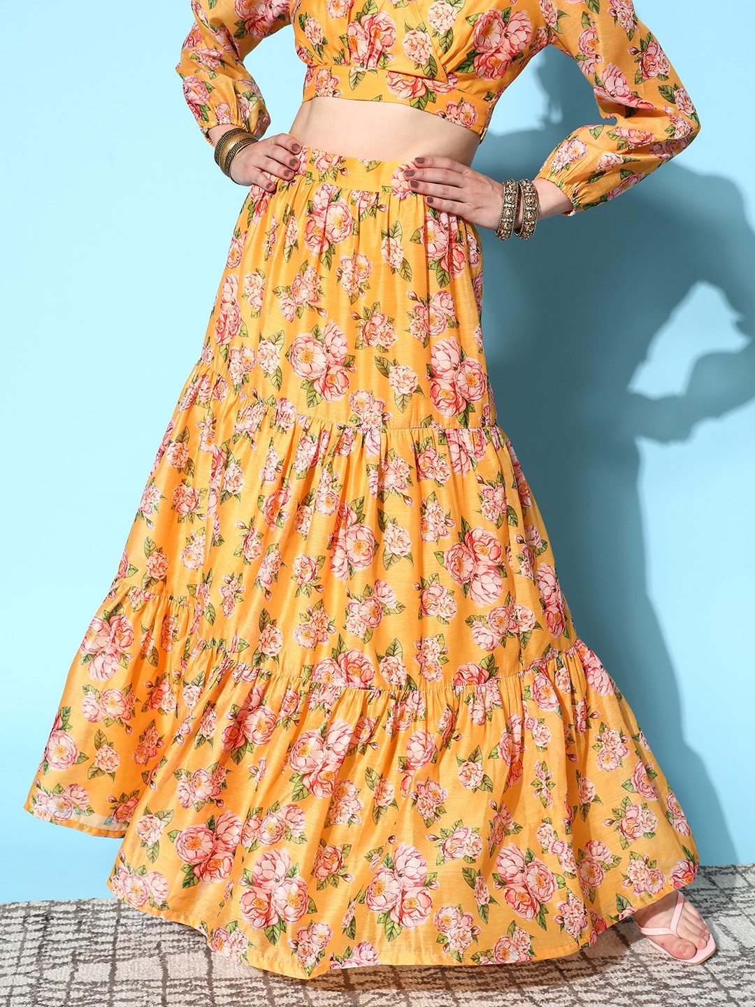 

Shae by SASSAFRAS Women Printed Floral Maxi Tiered Skirt, Yellow