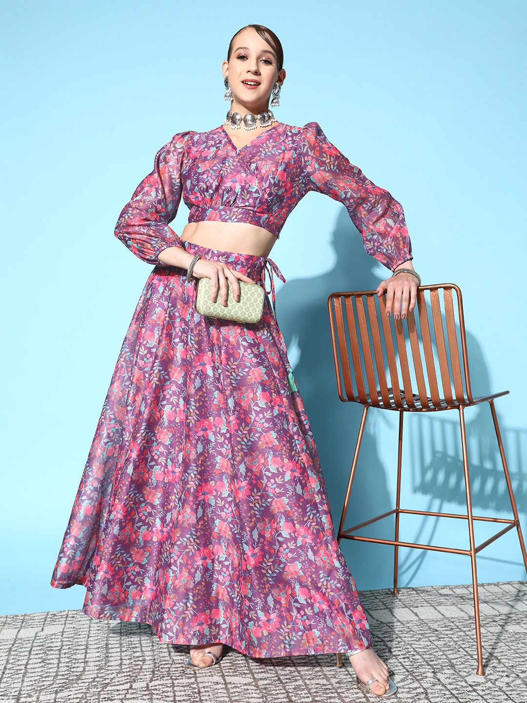 

Shae by SASSAFRAS Women Purple & Pink Printed Ready to Wear Lehenga Choli