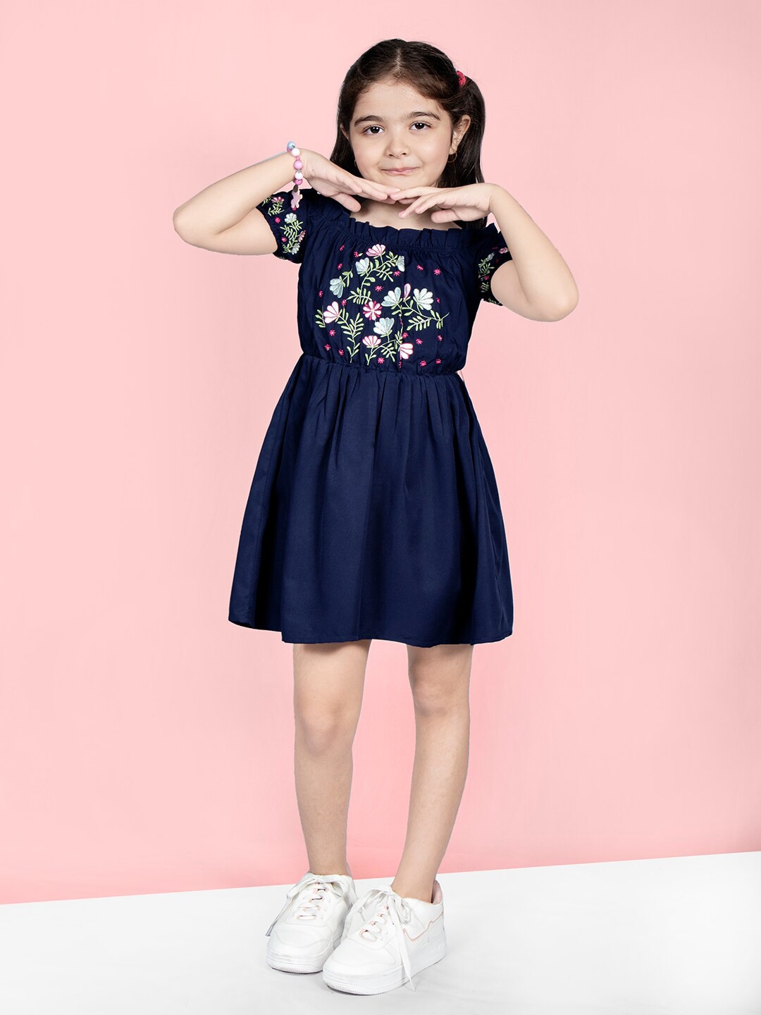 

Naughty Ninos Navy Blue Embellished Crepe Dress