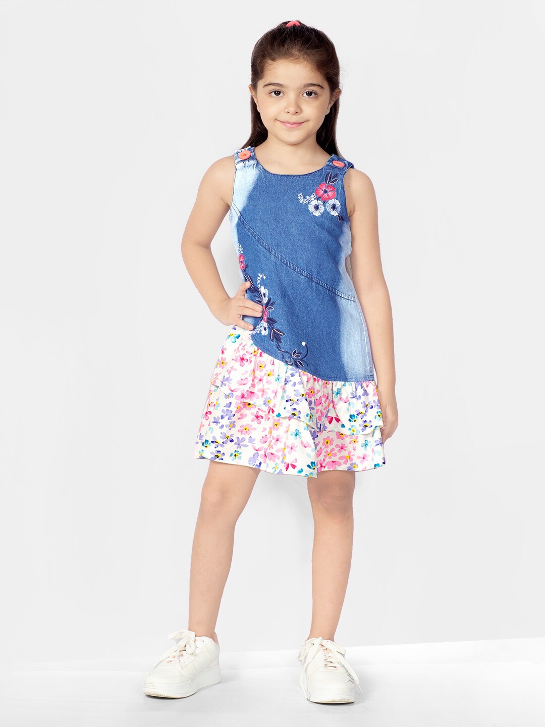 

Naughty Ninos Girls Blue Floral Layered Dress