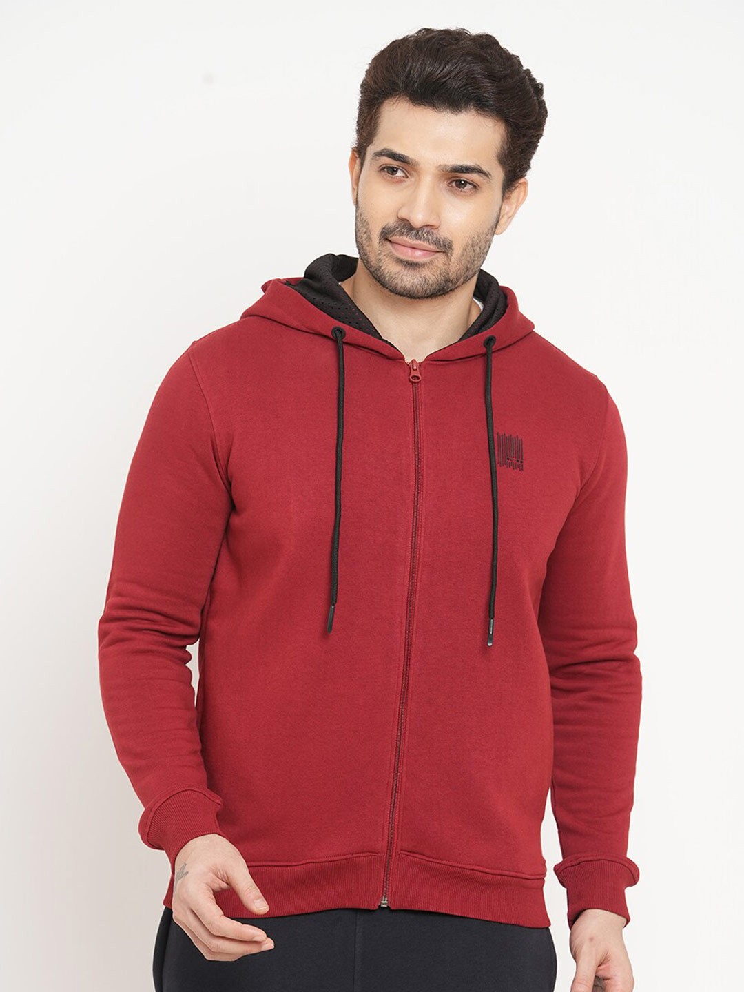 

Sweet Dreams Men Red Solid Hooded Sweatshirt