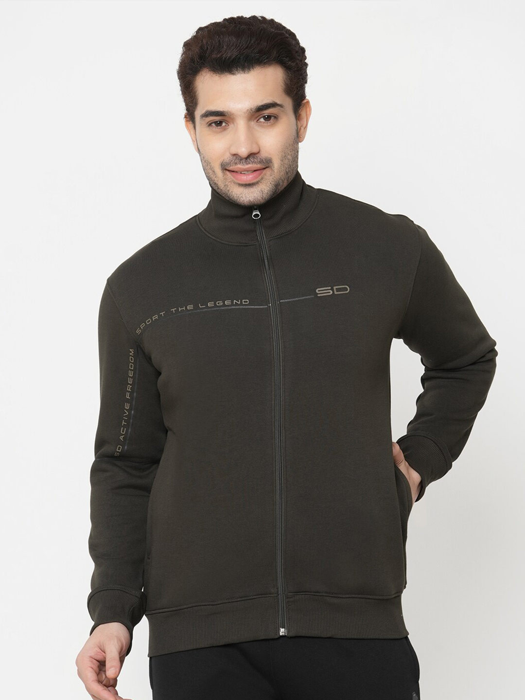 

Sweet Dreams Men Olive Green Solid Fleece Sweatshirt