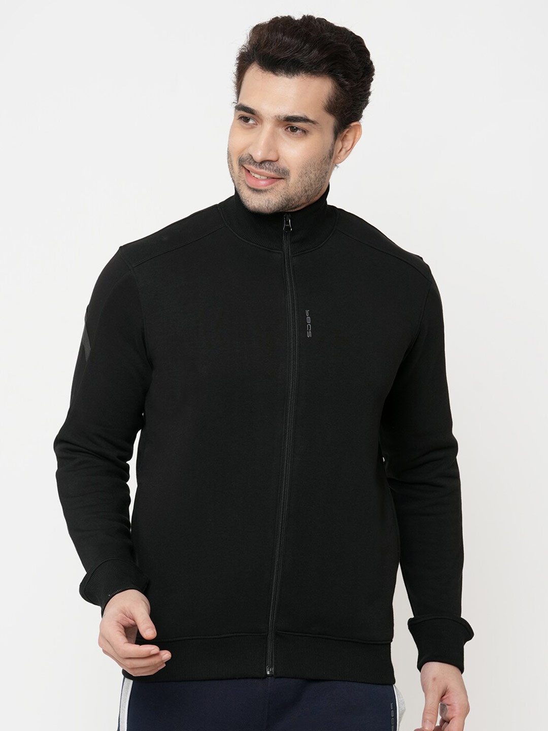 

Sweet Dreams Men Black Mock Collar Front Open Sweatshirt