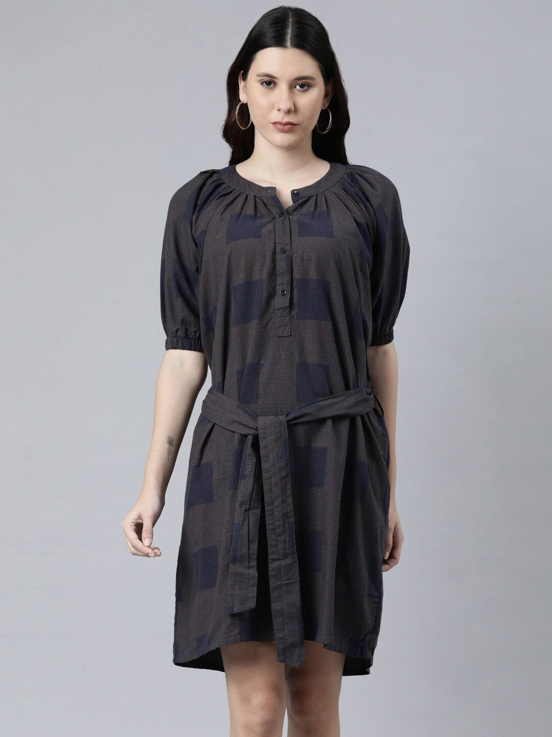 

ZHEIA Grey Checked Sheath Dress, Brown