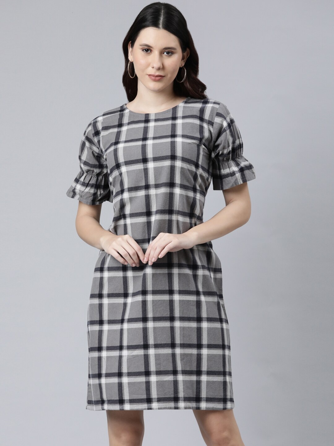 

ZHEIA Grey Checked Sheath Dress