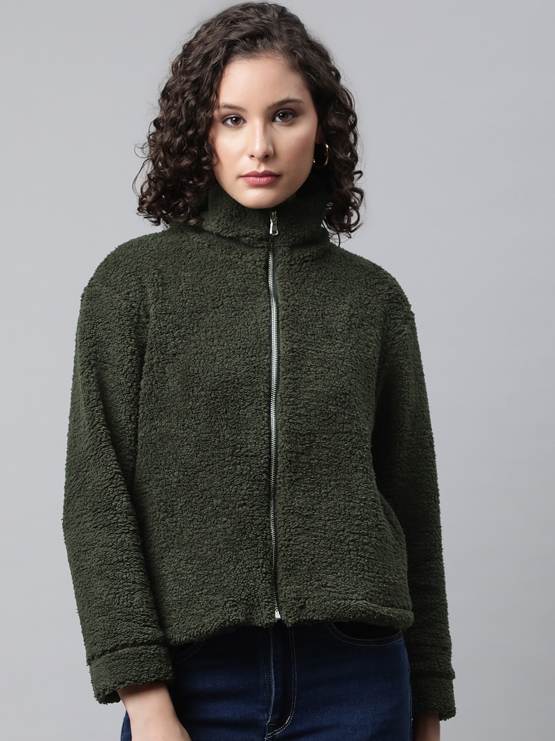 

Popnetic Women Green Faux Fur Sweatshirt