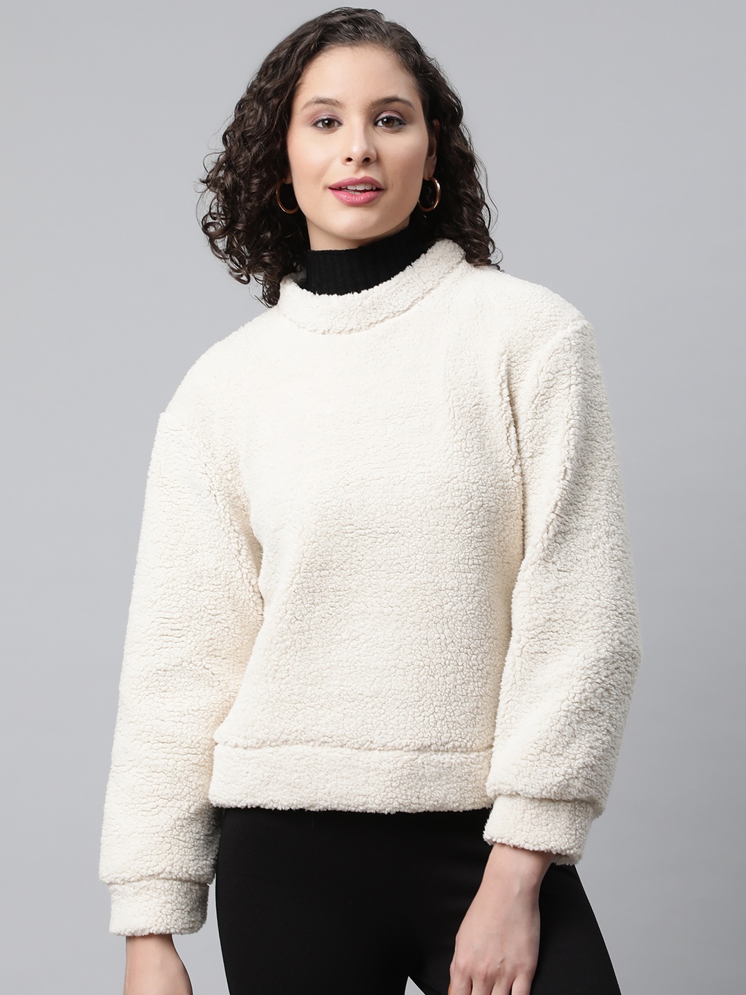 

Popnetic Women Off White Faux Fur Sweatshirt
