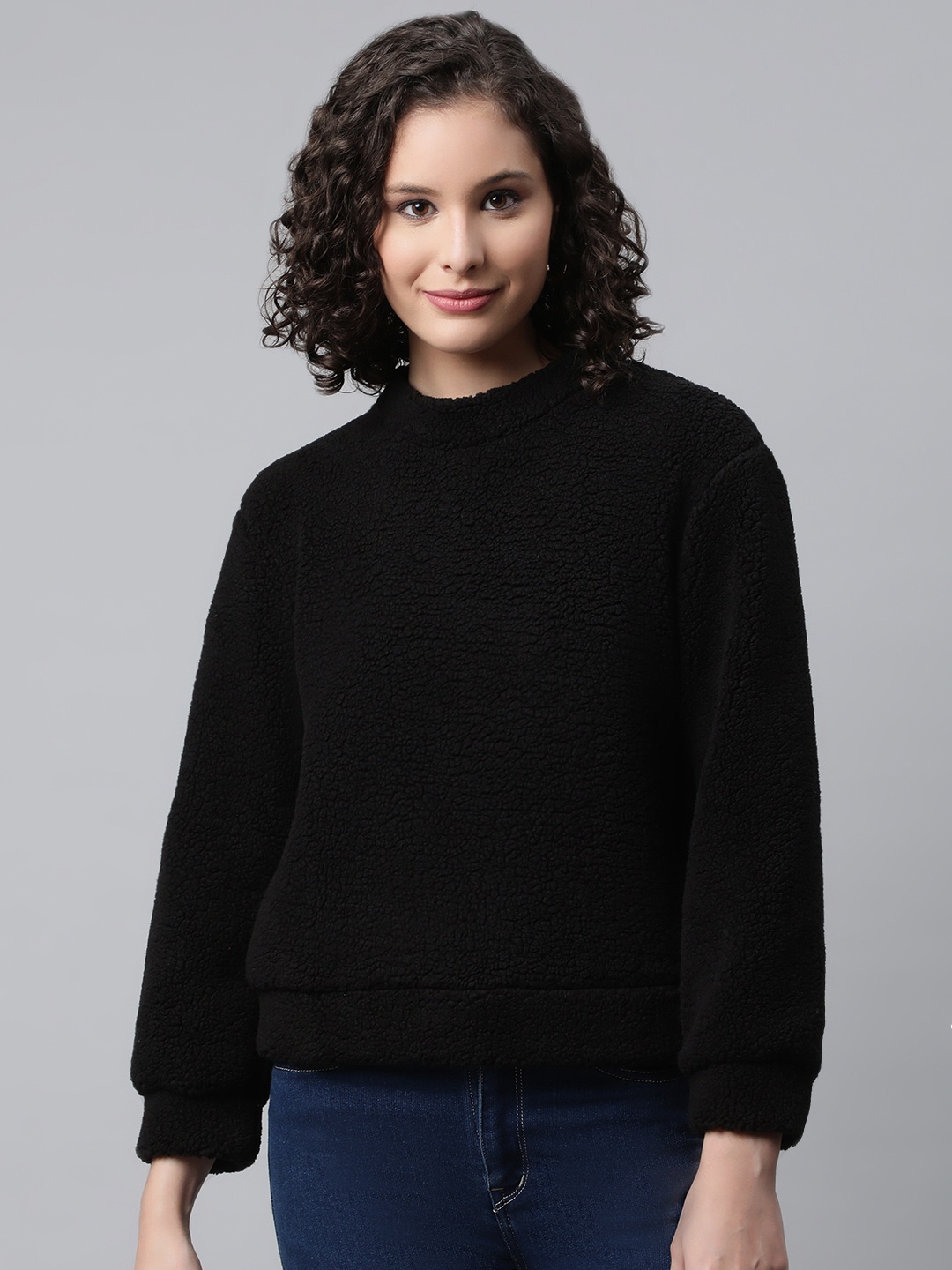 

Popnetic Women Black Faux Fur Sweatshirt