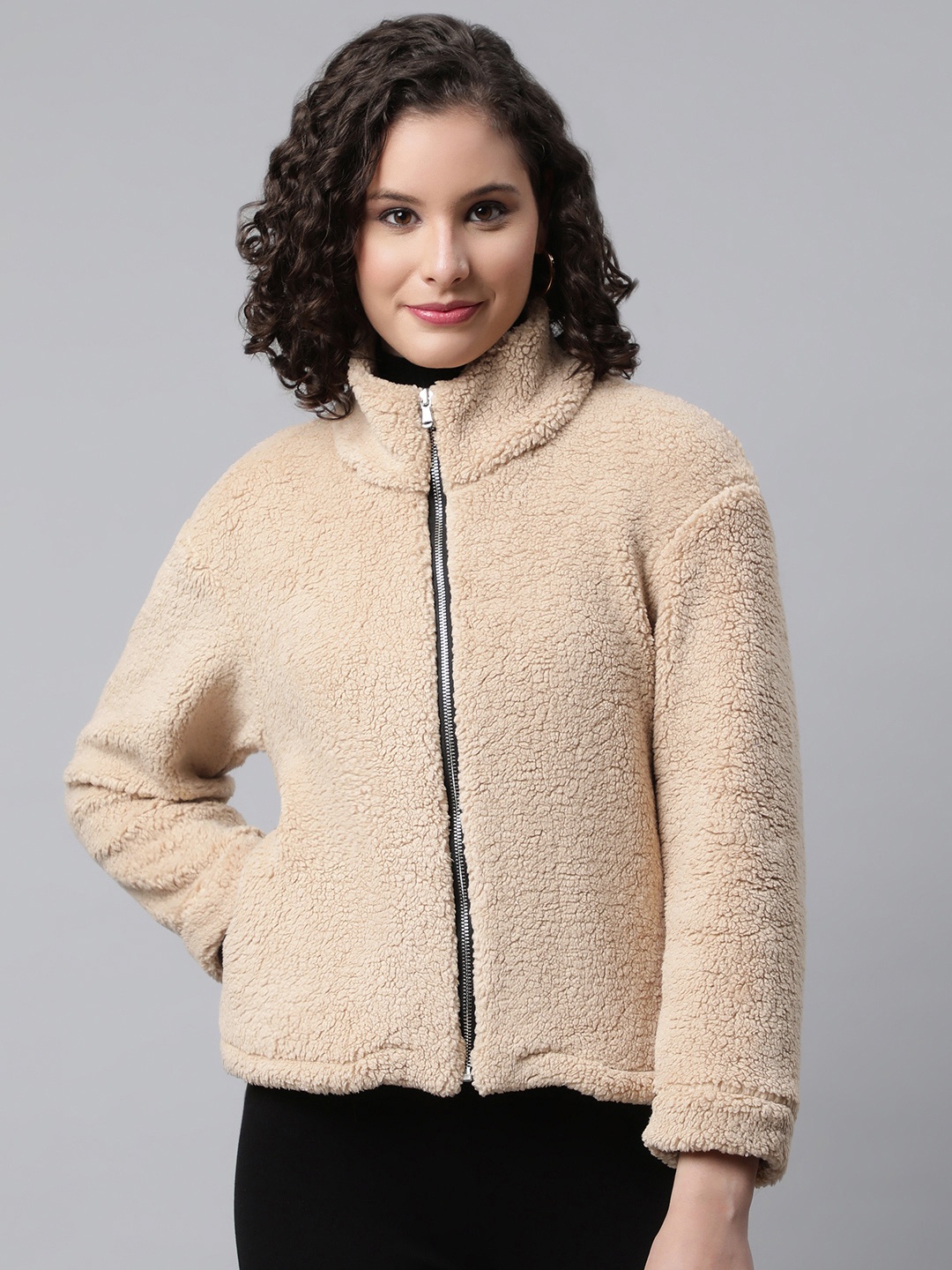 

Popnetic Women Beige Faux Fur Sweatshirt