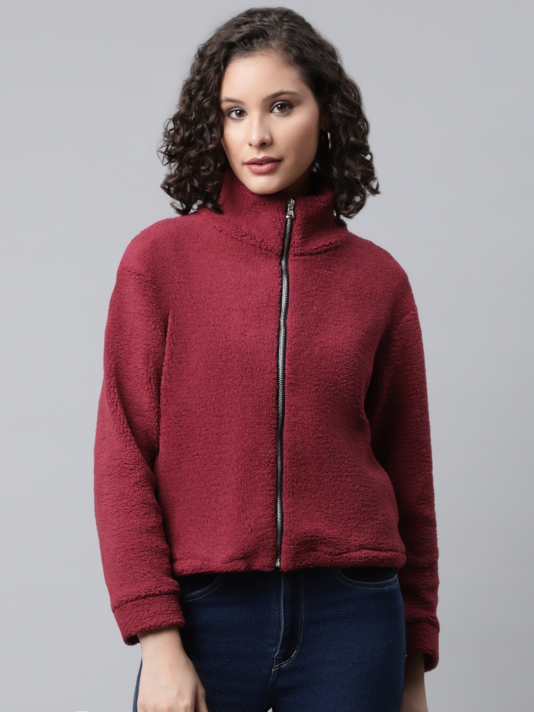 

Popnetic Women Maroon Faux Fur Sweatshirt