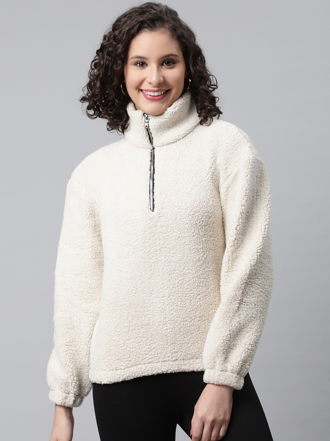 

Popnetic Women Off White Faux Fur Sweatshirt