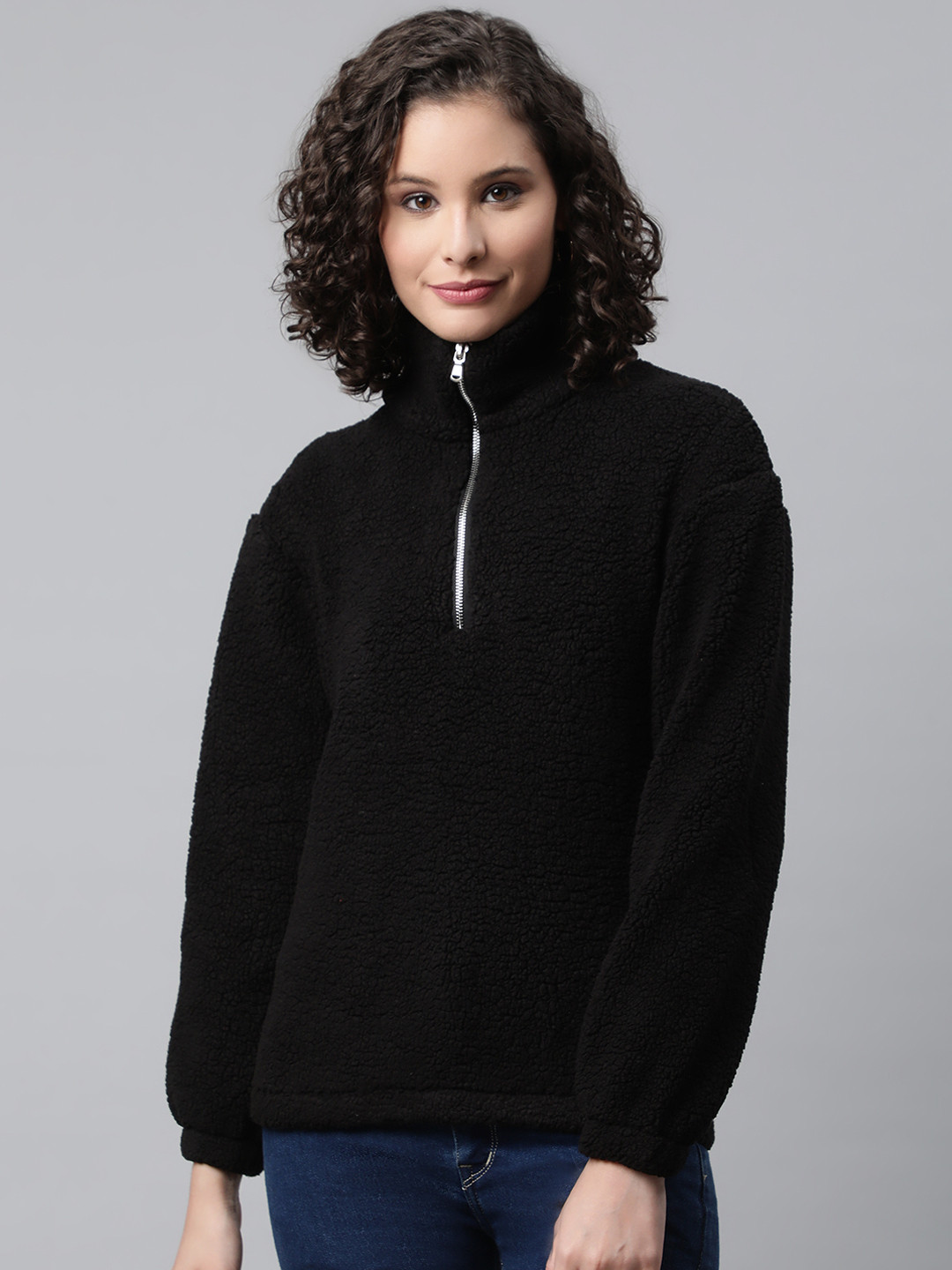 

Popnetic Women Black Faux Fur Sweatshirt