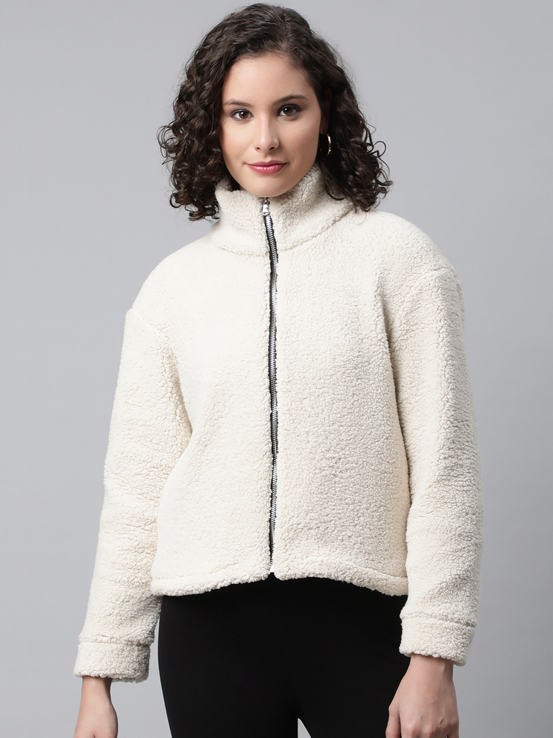 

Popnetic Women Off White Faux Fur Sweatshirt