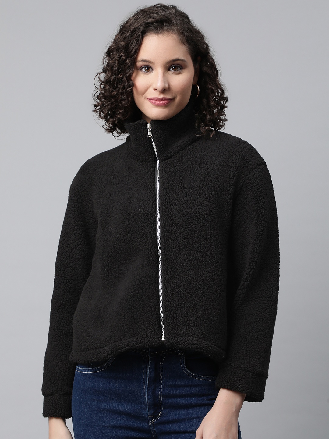 

Popnetic Women Black Faux Fur Sweatshirt