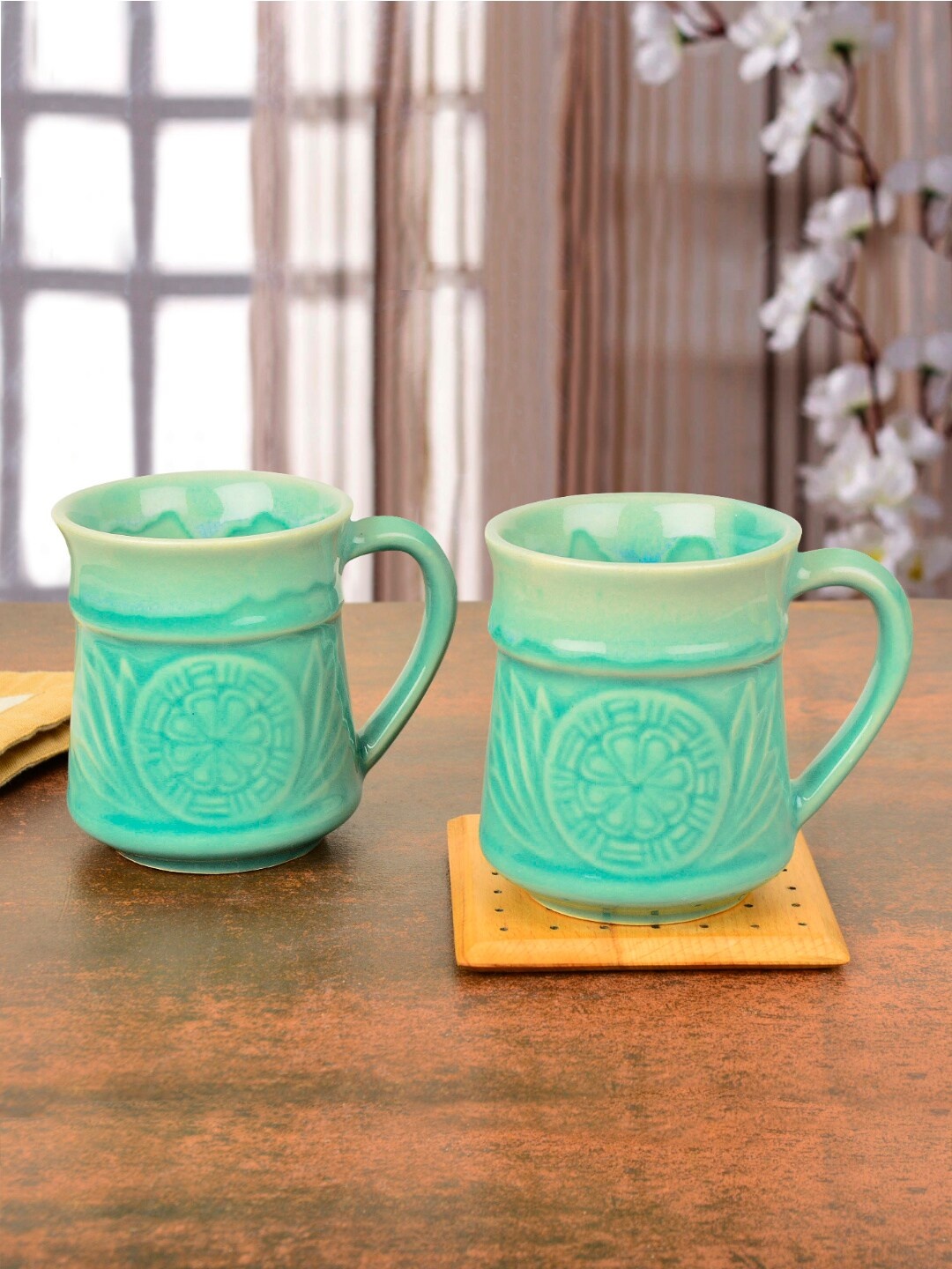 

StyleMyWay Turquoise Blue Set of 2 Dishwasher & Microwave Safe Ceramic Mugs 300 ml Each