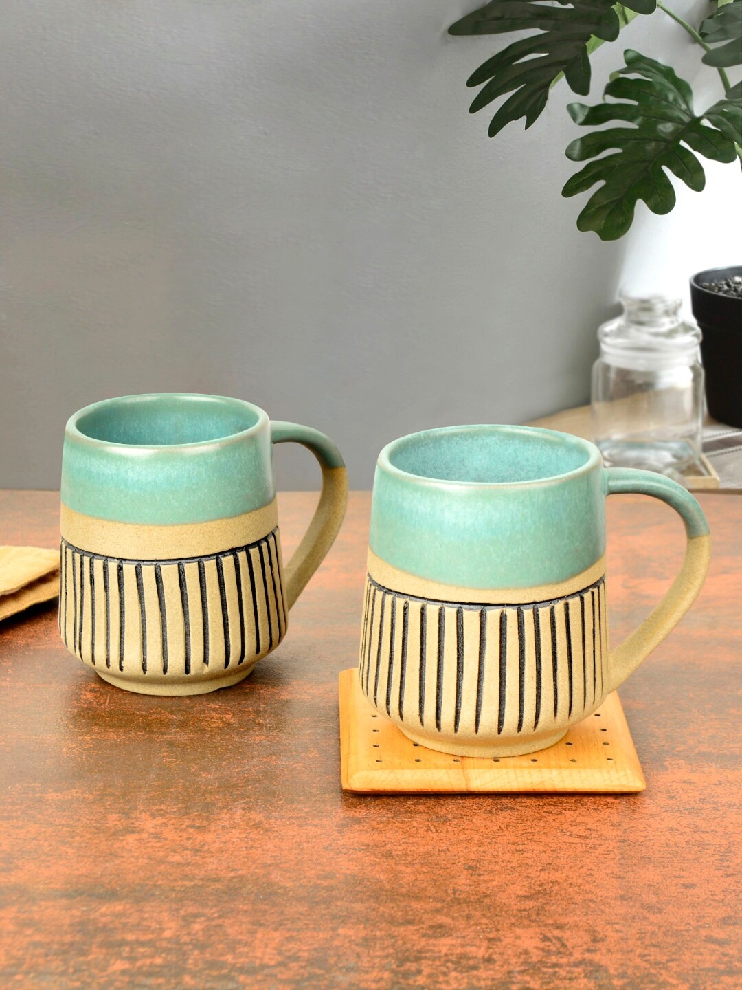 

StyleMyWay Turquoise Blue Set of 2Dishwasher & Microwave Safe Ceramic Mugs 325 ml each