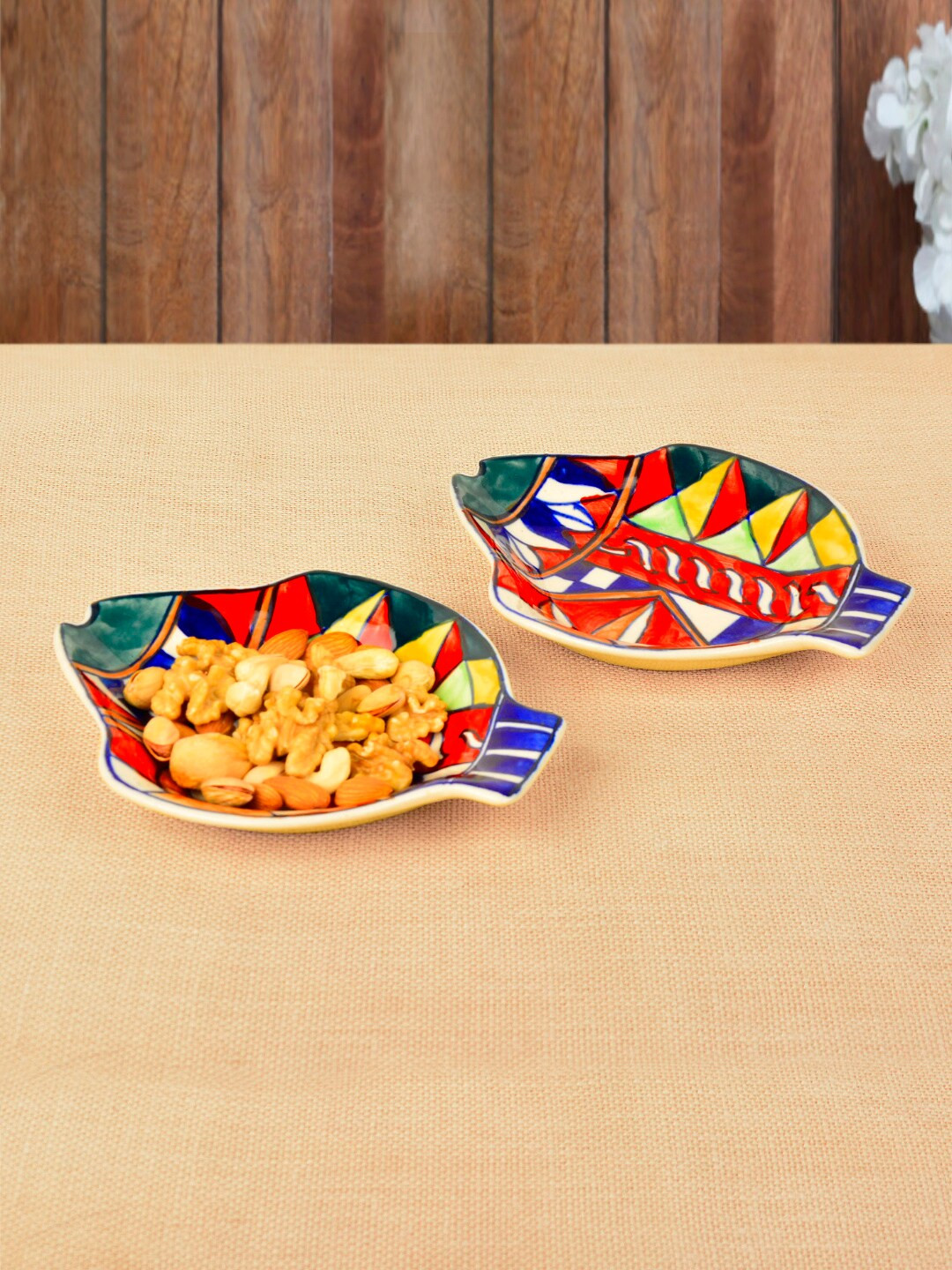 

StyleMyWay Set of 2 White & Blue Dishwasher & Microwave safe Printed Ceramic Glossy Plates