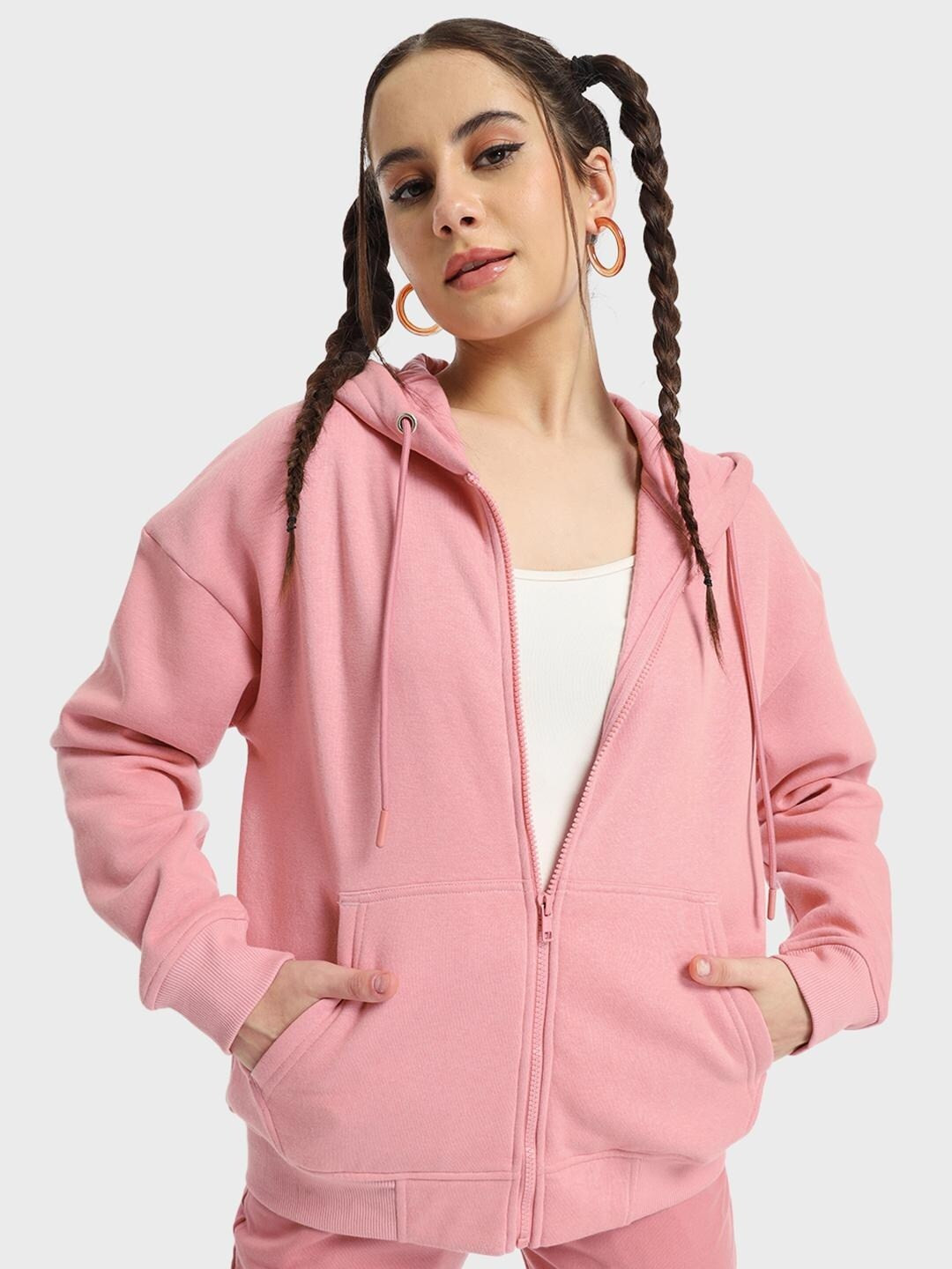 

Bewakoof Women Pink Hooded Fleece Sweatshirt