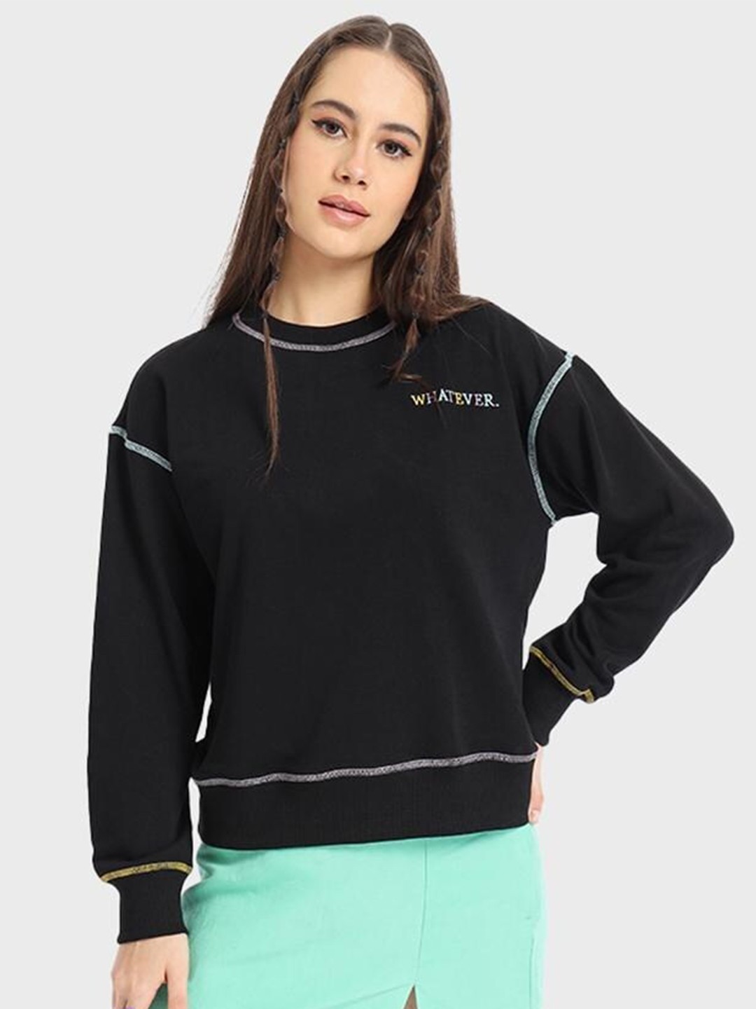 

Bewakoof Women Black Printed Cotton Oversized Sweatshirt