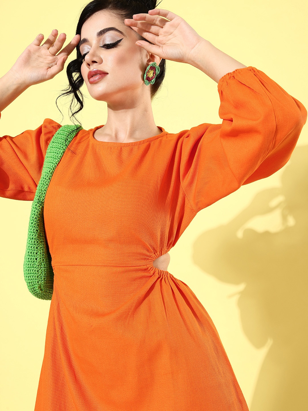 

Mast & Harbour Radiant Orange Retro Optimism Resort wear Pure Cotton Fit & Flared Dress