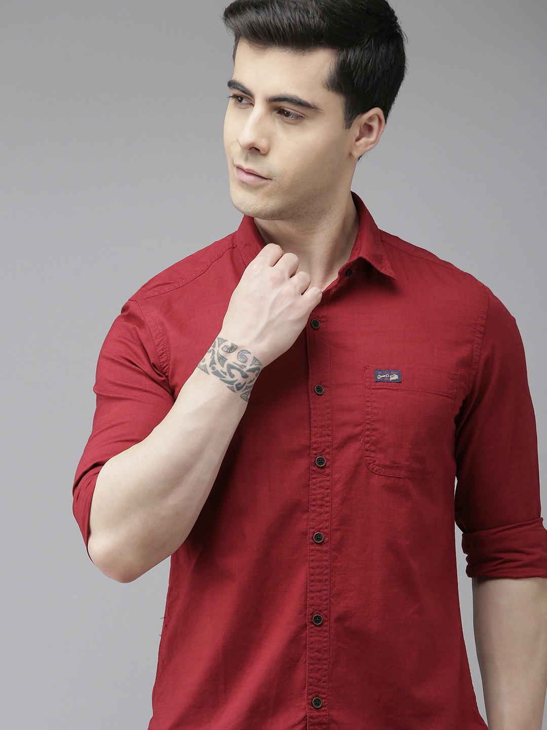 

U.S. Polo Assn. Denim Co. Men Maroon Solid Slim Fit Pure Cotton Casual Shirt