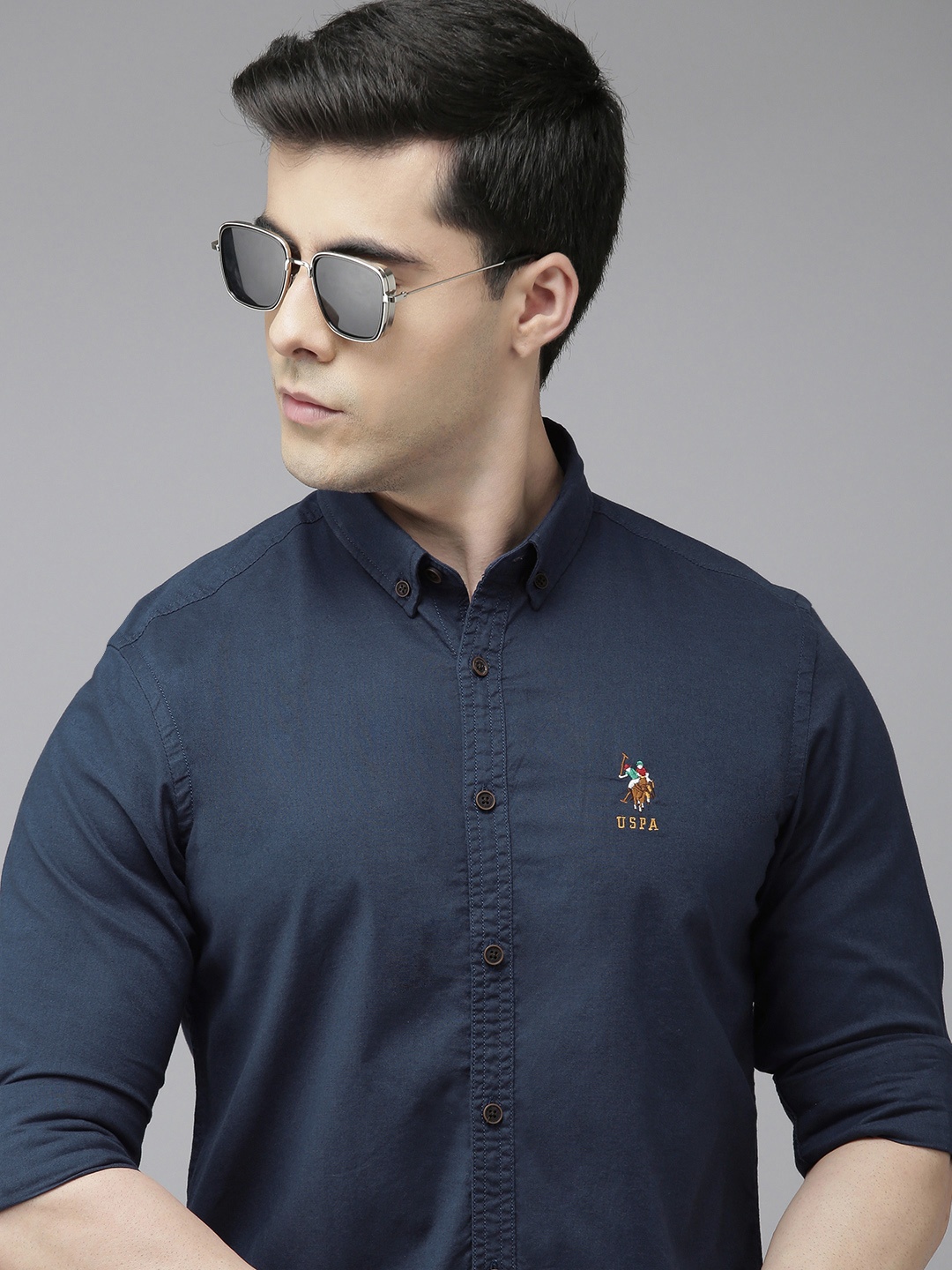 

U.S. Polo Assn. Denim Co. Men Navy Blue Solid Slim Fit Pure Cotton Casual Shirt