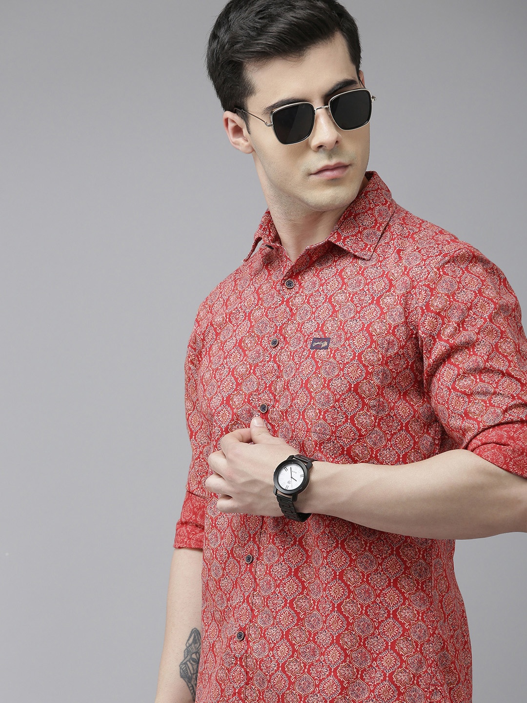 

U S Polo Assn Denim Co Men Maroon Pure Cotton Printed Long Sleeves Casual Shirt