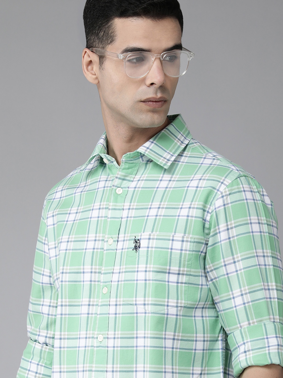 

U S Polo Assn Tartan Checked Pure Cotton Tailored Fit Shirt, Green