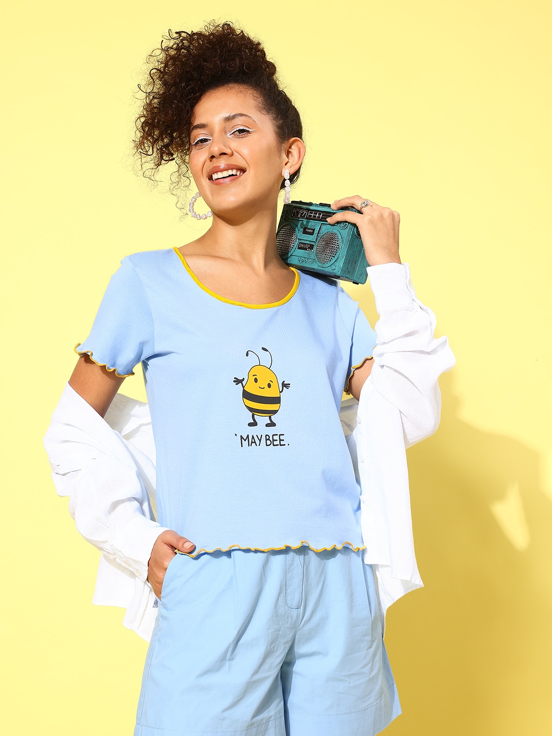 

DressBerry Holiday Hype Printed Pure Cotton Lounge T-shirt, Blue