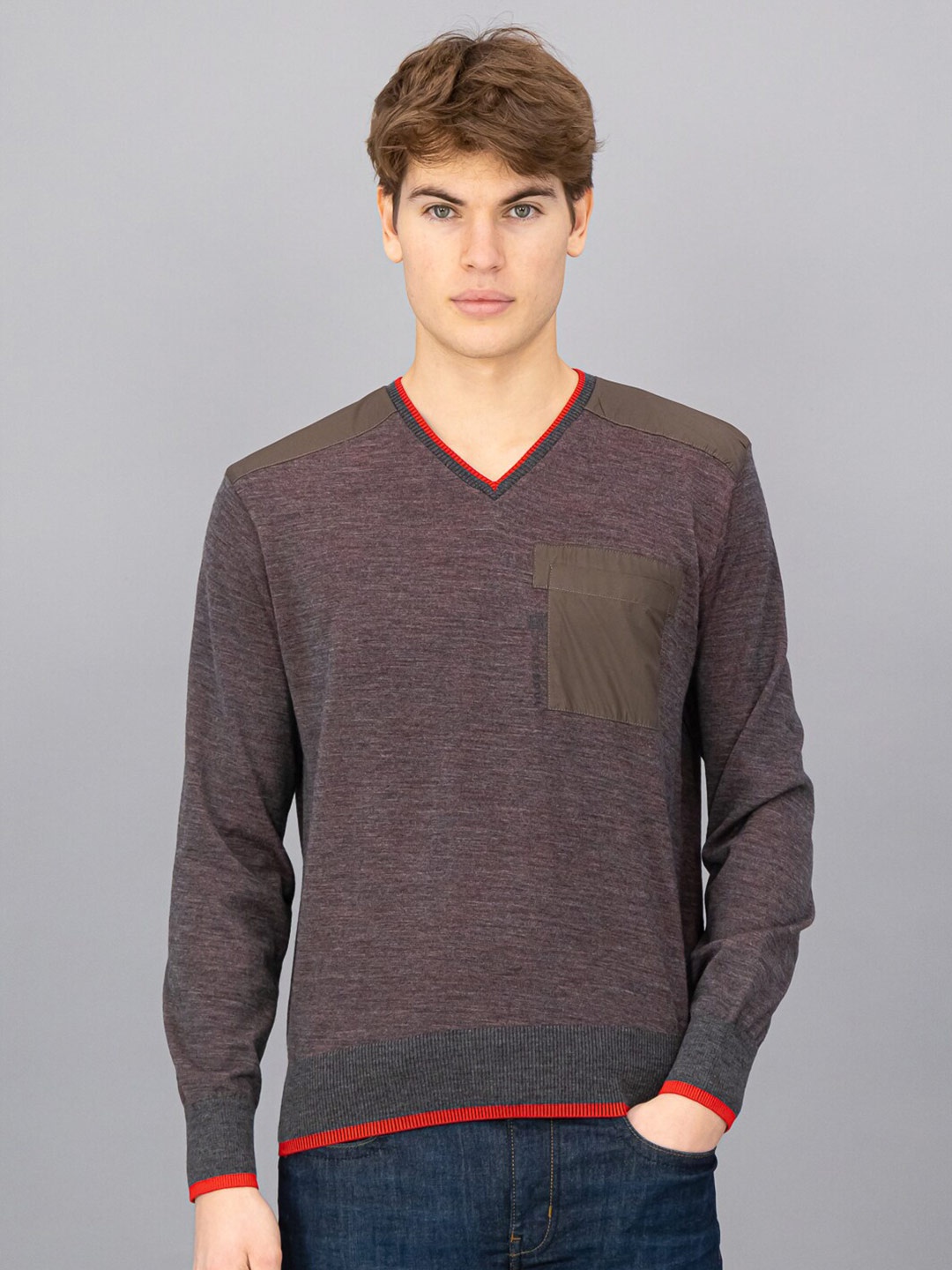 

FREESOUL Men Purple & Brown Wool Pullover